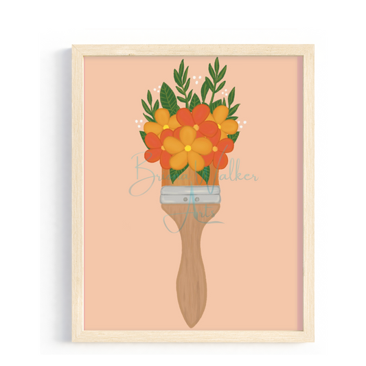 Orange Floral Paint Brush 5x7"