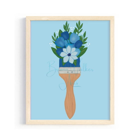 Blue Floral Paint Brush 5x7"